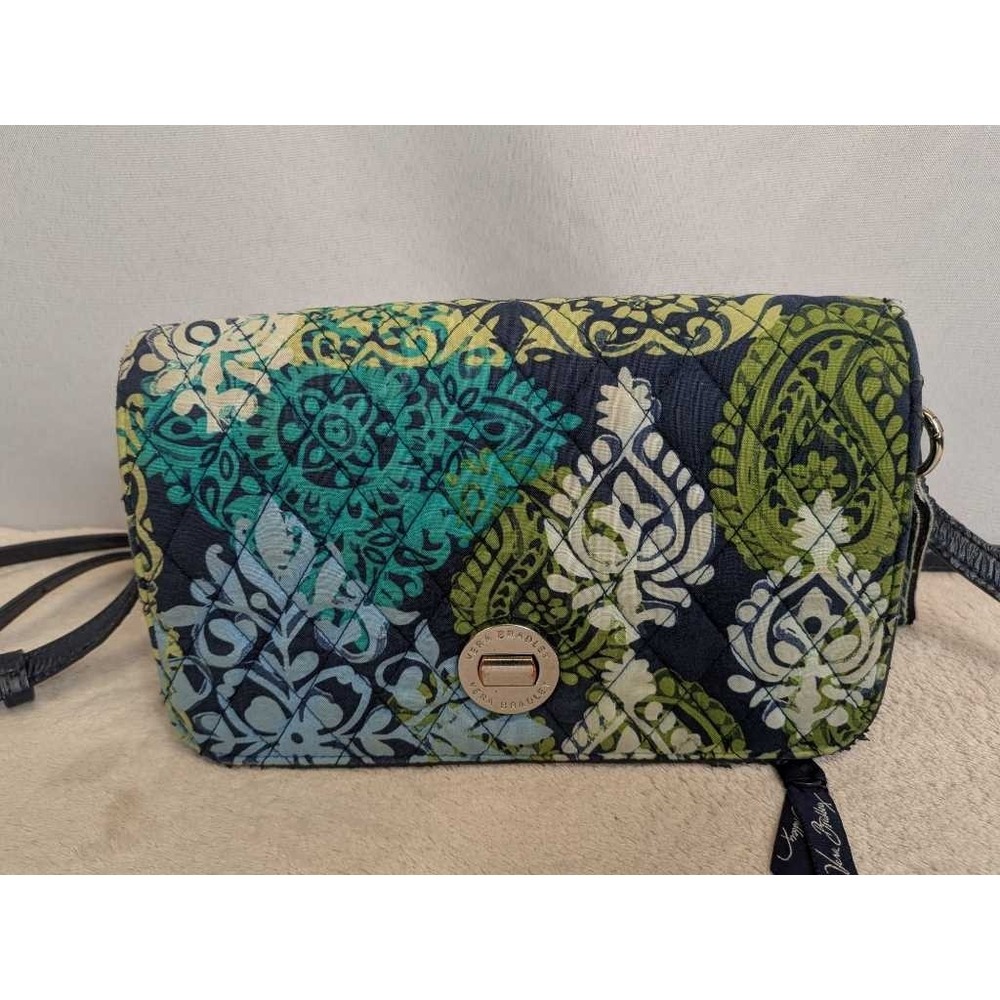 Vera Bradley Quilted Paisley Crossbody Wallet Bag Navy Blue Green Turquoise - Picture 2 of 11